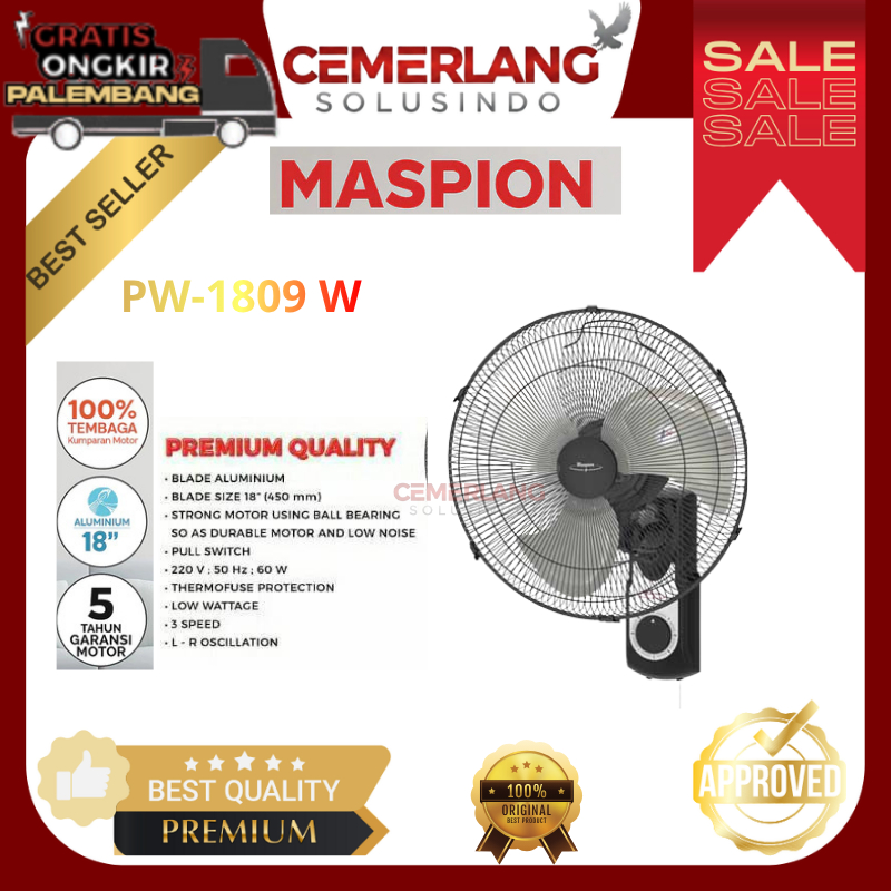 Maspion Kipas Angin Dinding 18 Inch 3 Kecepatan KIPAS MASPION ANGIN DINDING ALUMINIUM/ PW1809W