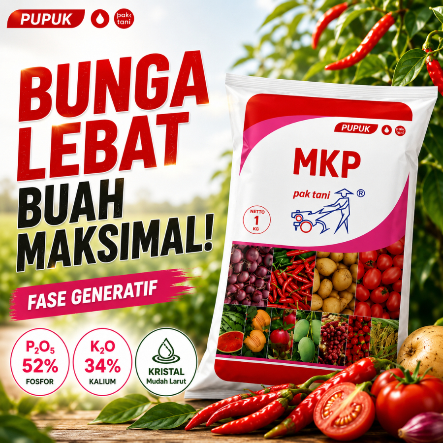 Pupuk MKP Pak Tani 1kg P2O5 52% K2O 34%, Untuk Fase Bunga dan Pembentukan Buah