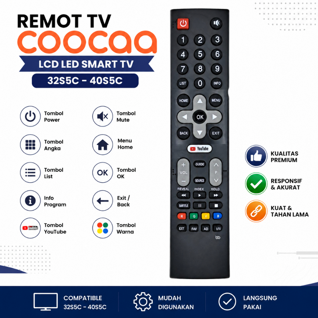 Remot Remote TV COOCAA LCD LED Smart Tv 32S5C - 40S5C