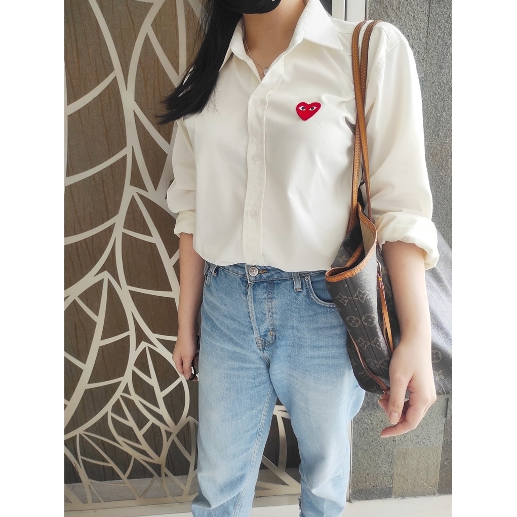Kemeja CDG PLAY Putih SHIRT White Heart Hati (READYSTOCK)