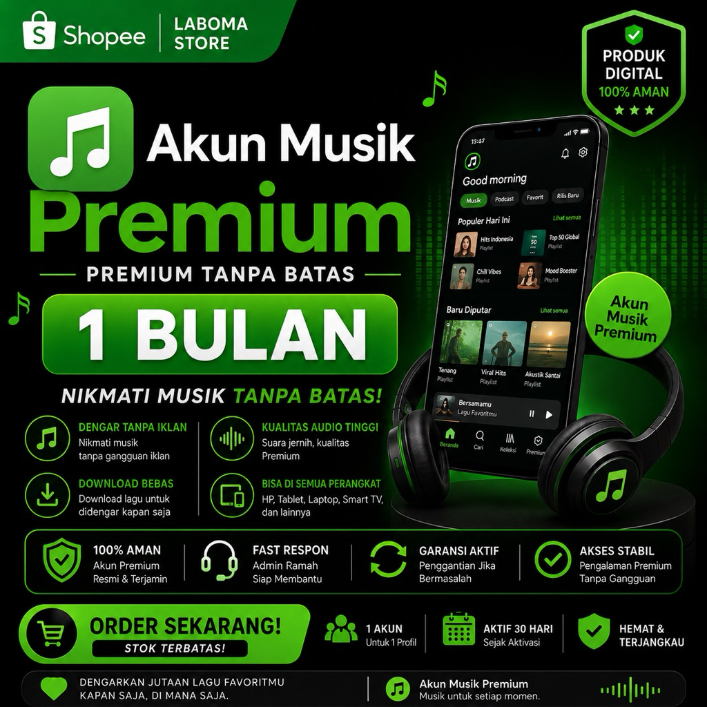 AKUN MUSIK S HIJAU PREMIUM 1 BULAN | Termurah dengan Garansi