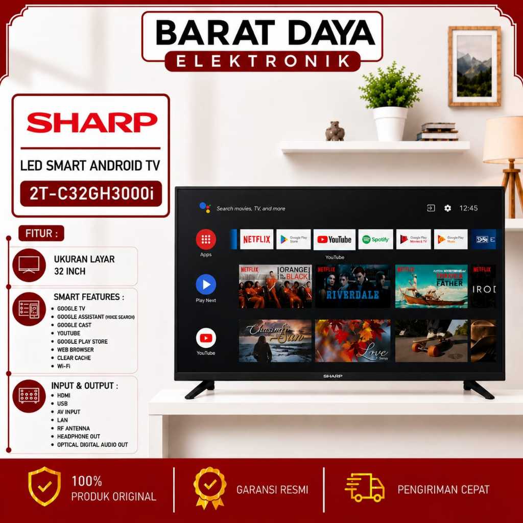 LED SMART ANDROID SHARP LED TV 32 Inch LED SMART TV ANDROID TV SH 2T-C32GH30001