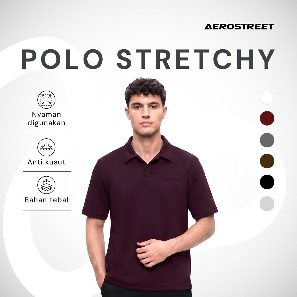 Aerostreet Zean Kaos Polo Scuba Pria Maroon Polo Scubashirt Kerah Cowok Men Casual Tidak Mudah Kusut