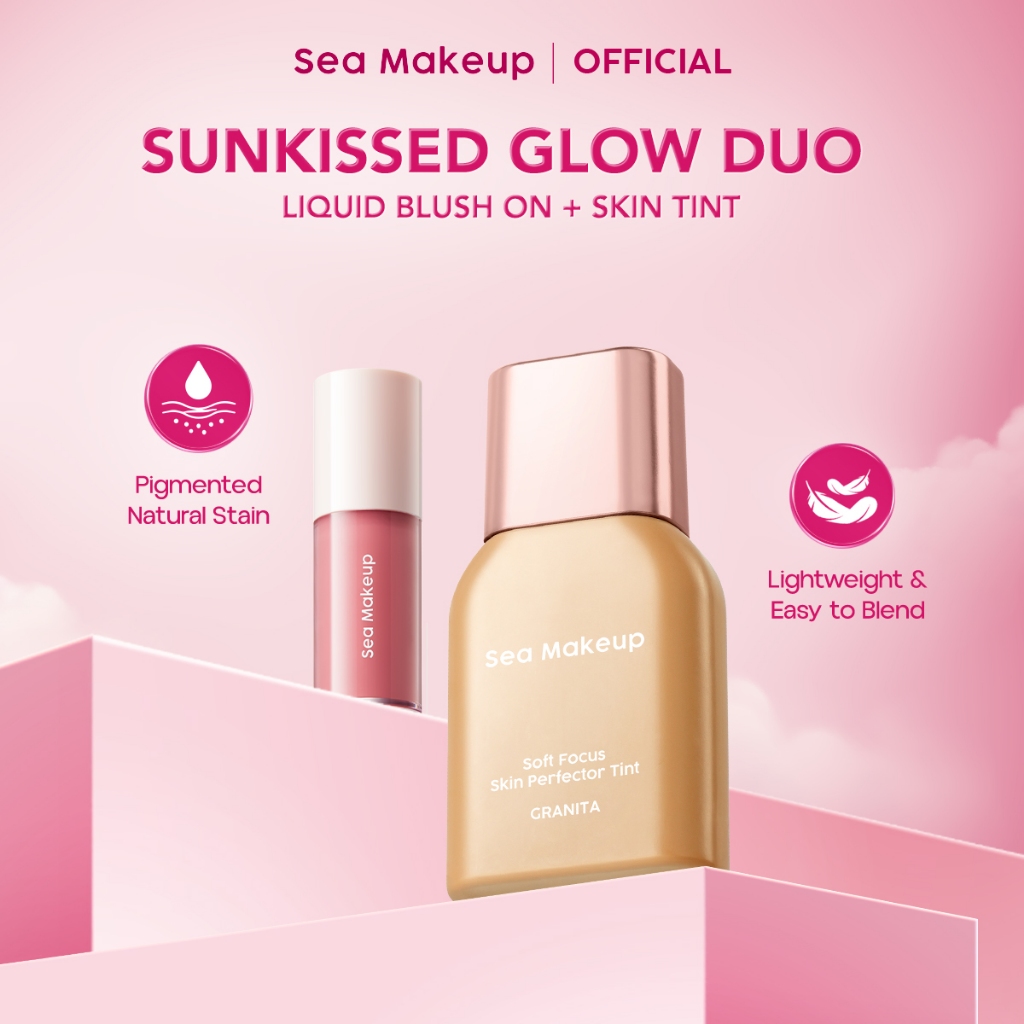 Sea Makeup Sunkissed Glow Duo - Bundle 2in1 Skin Tint Perfector + Liquid Blush On Cair | Skintint Fo