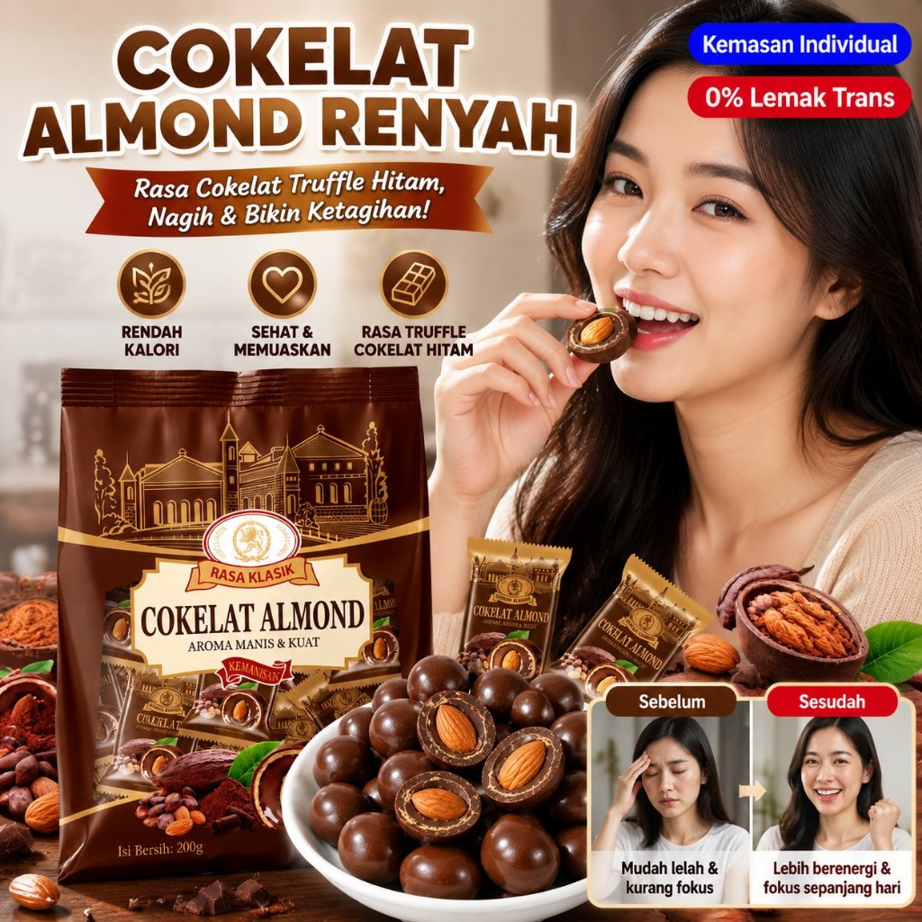 Kacang Almond Cokelat 200g / Coklat Almond Crunchy/Dark Chocolate Almonds / Coklat Almond Dark Low K