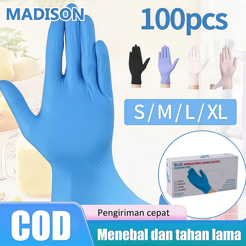 (COD) 100pcs Sarung Tangan Nitrile safeglove/Sarung Tangan Pelindung Lateks S-M-L-XL 4 Ukuran Dan Ti