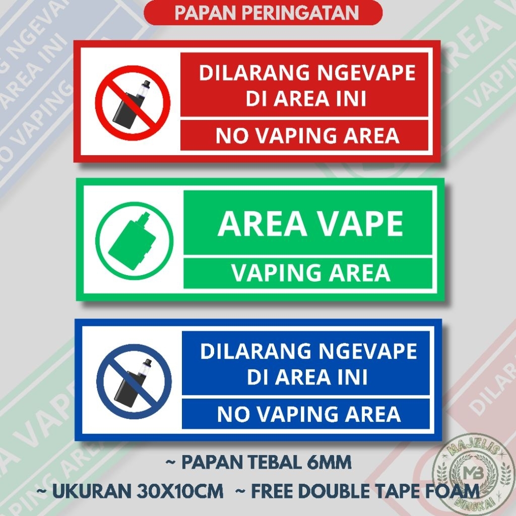 Signage Dinding No Smoking Dan Vape 30x10cm Papan Peringata No Smoking Free Double Tape