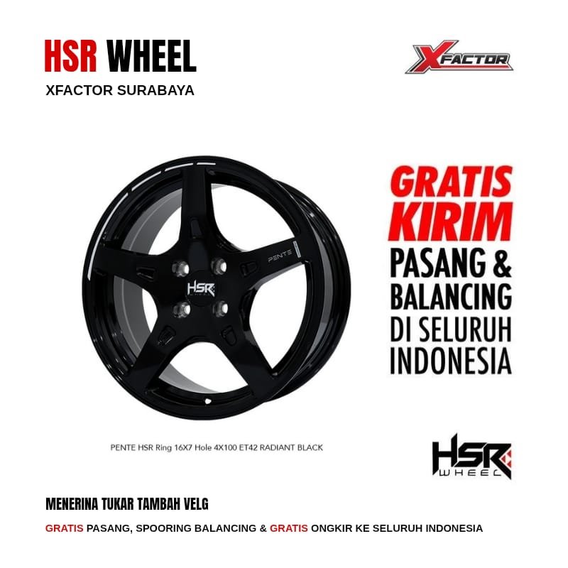 VELG MOBIL R16 HSR PENTE HSR R16X7 4X100 ET42 RADIANT BLACK 4 PCS VELG