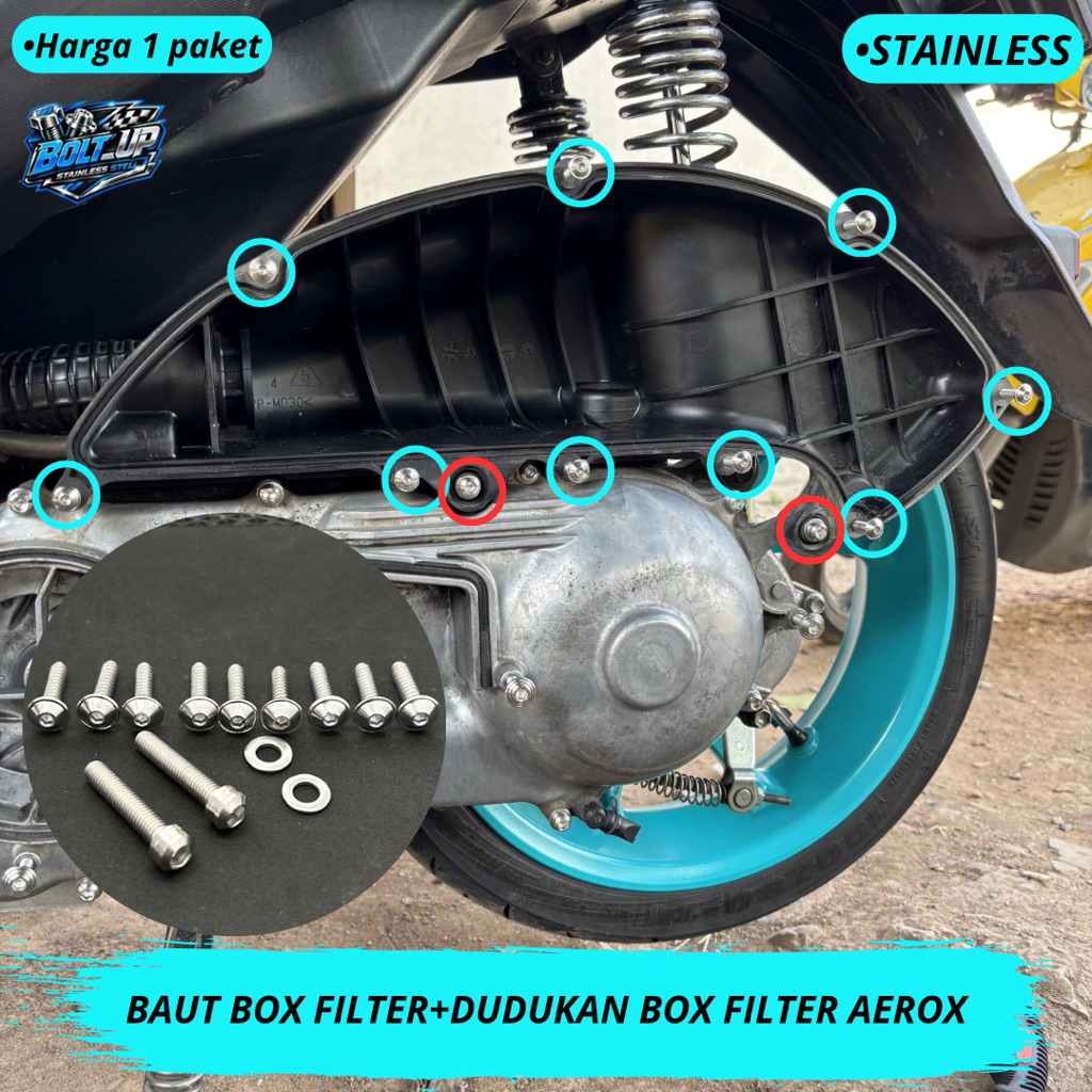 Baut Box Filter AEROX/NMAX Stainles Baut Box Filter+Dudukan Box Filter Yamaha Aerox Stainles Model B