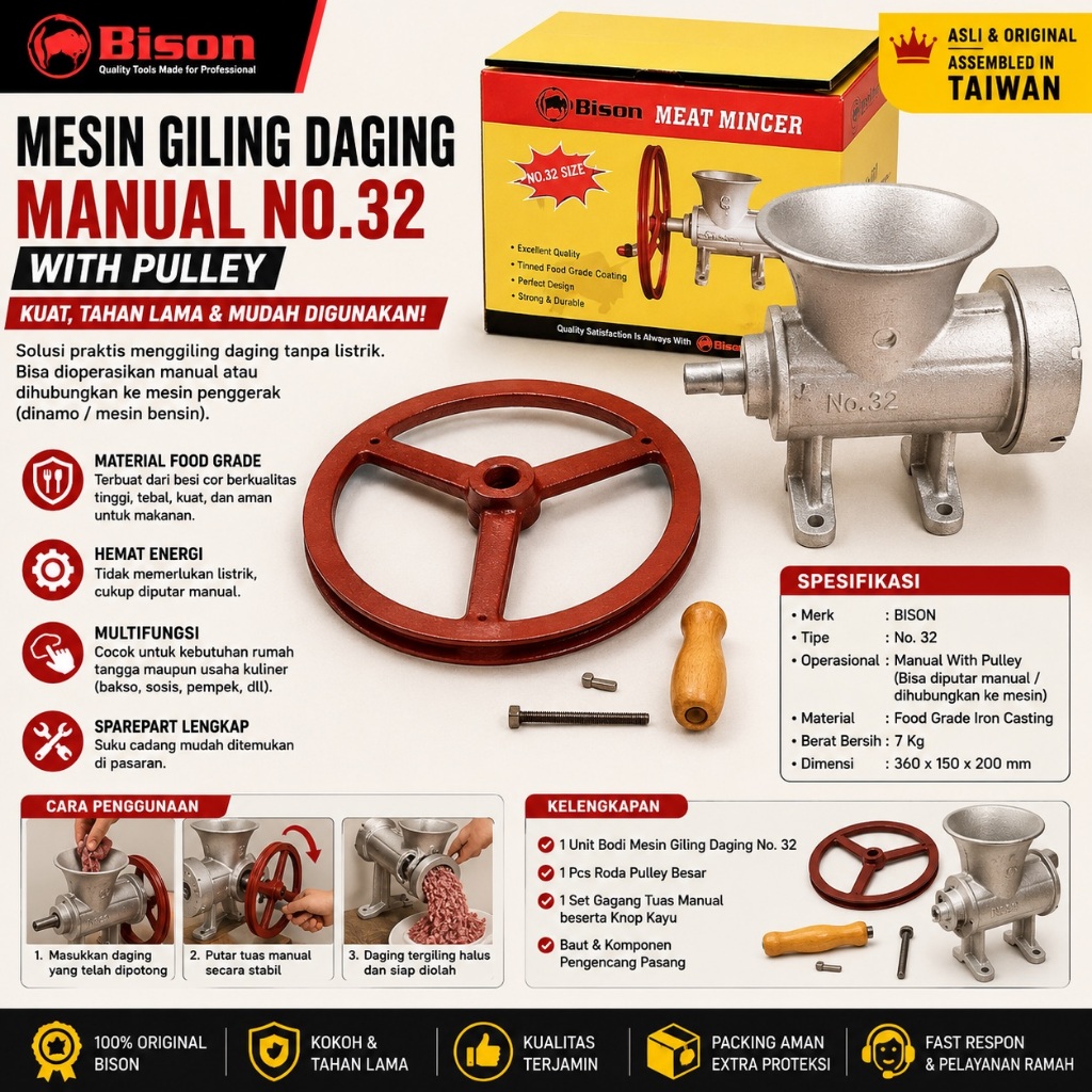 BISON Gilingan Daging Manual No 32 + Pulley Meat Mincer Grinder
