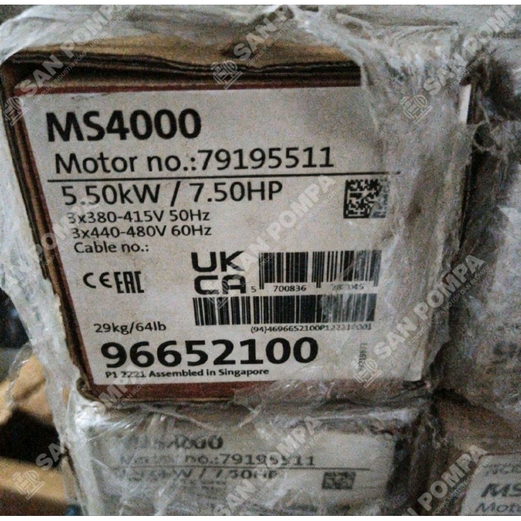 Grundfos Dinamo Submersible Motor MS4000 5.5 kW 3 Phase 7.5 Hp 380 Volt 2875 RPM