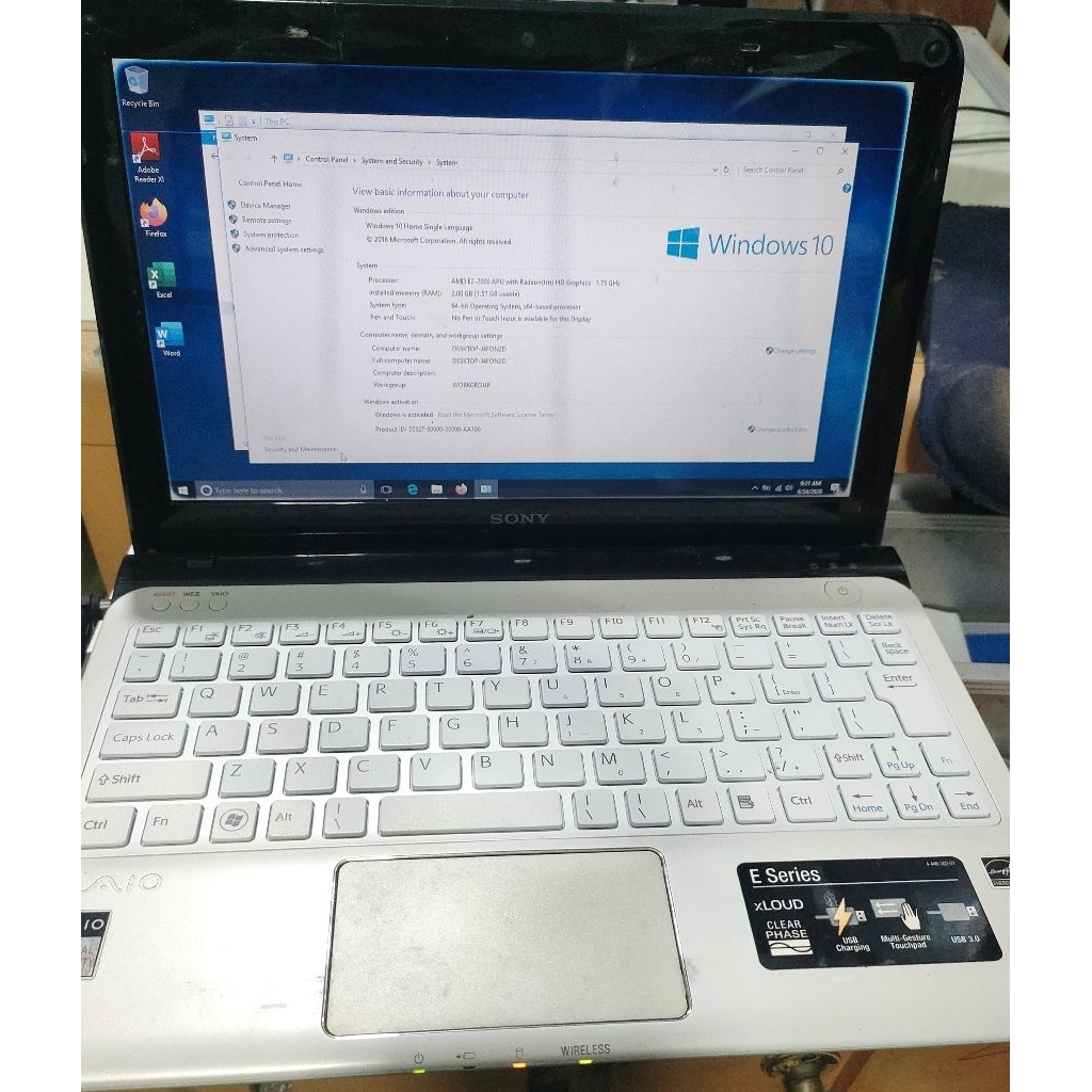 notebook Sony vaio E Series AMD E2 second/Bekas