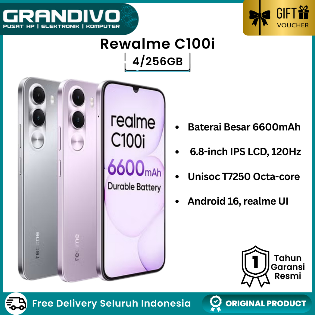 Realme C100i RAM 4GB/6GB ROM 128GB/256GB NFC Layar 120Hz Baterai 7000mAh Fast Charging 15W HP Androi