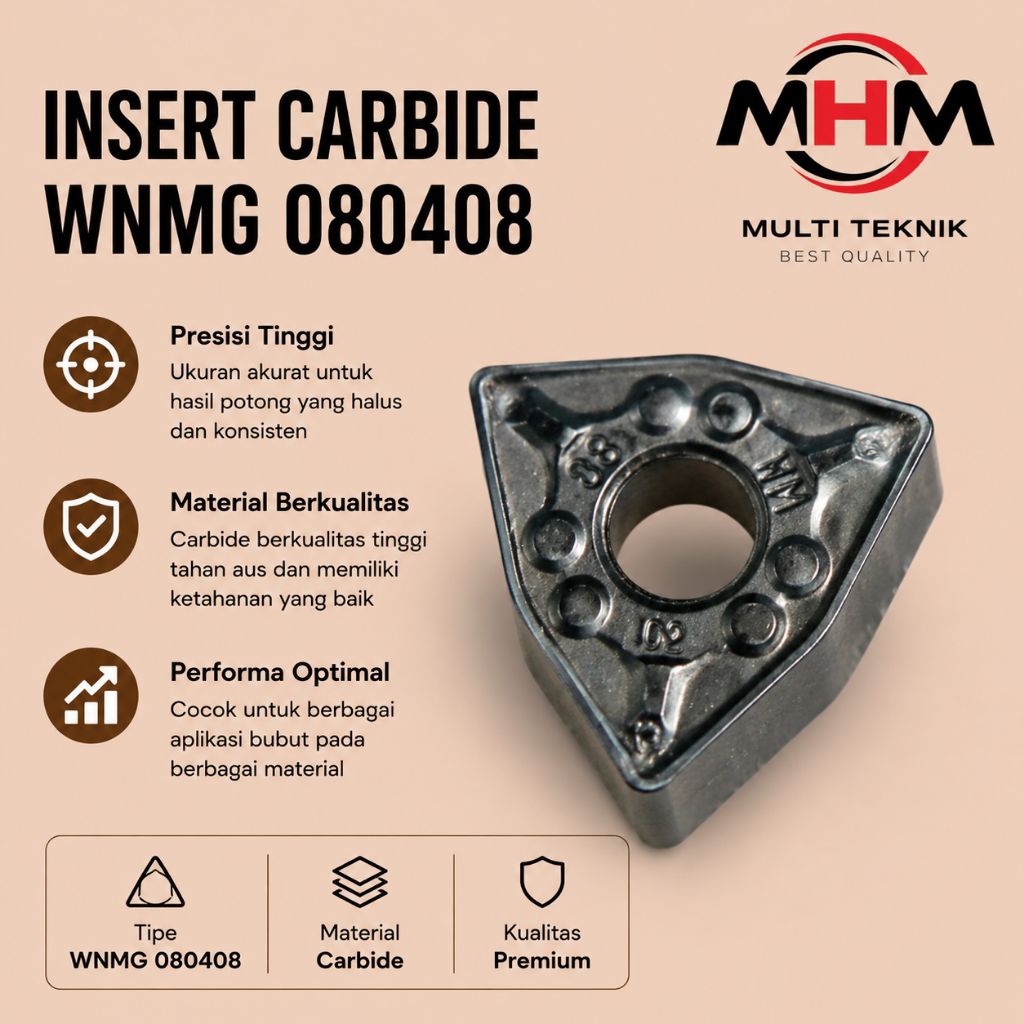 Insert WNMG 080404 Carbide – Mata Bubut Segitiga Presisi Tinggi (Jual Satuan) Kondisi Baru