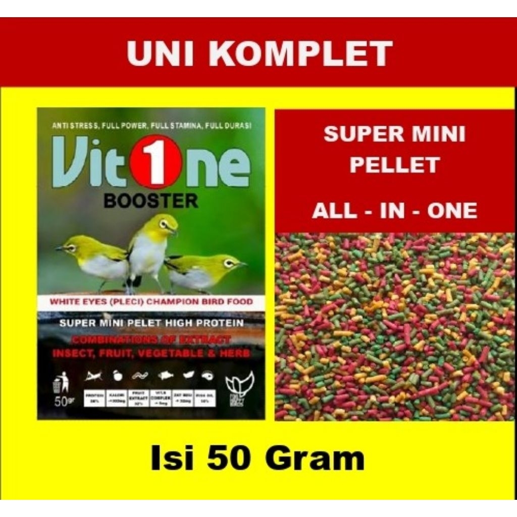 UNI KOMPLET Vit - One 50gr Super Mini Pelet ALL IN ONE, Pakan PLECI Komposisi Lengkap & Seimbang isi