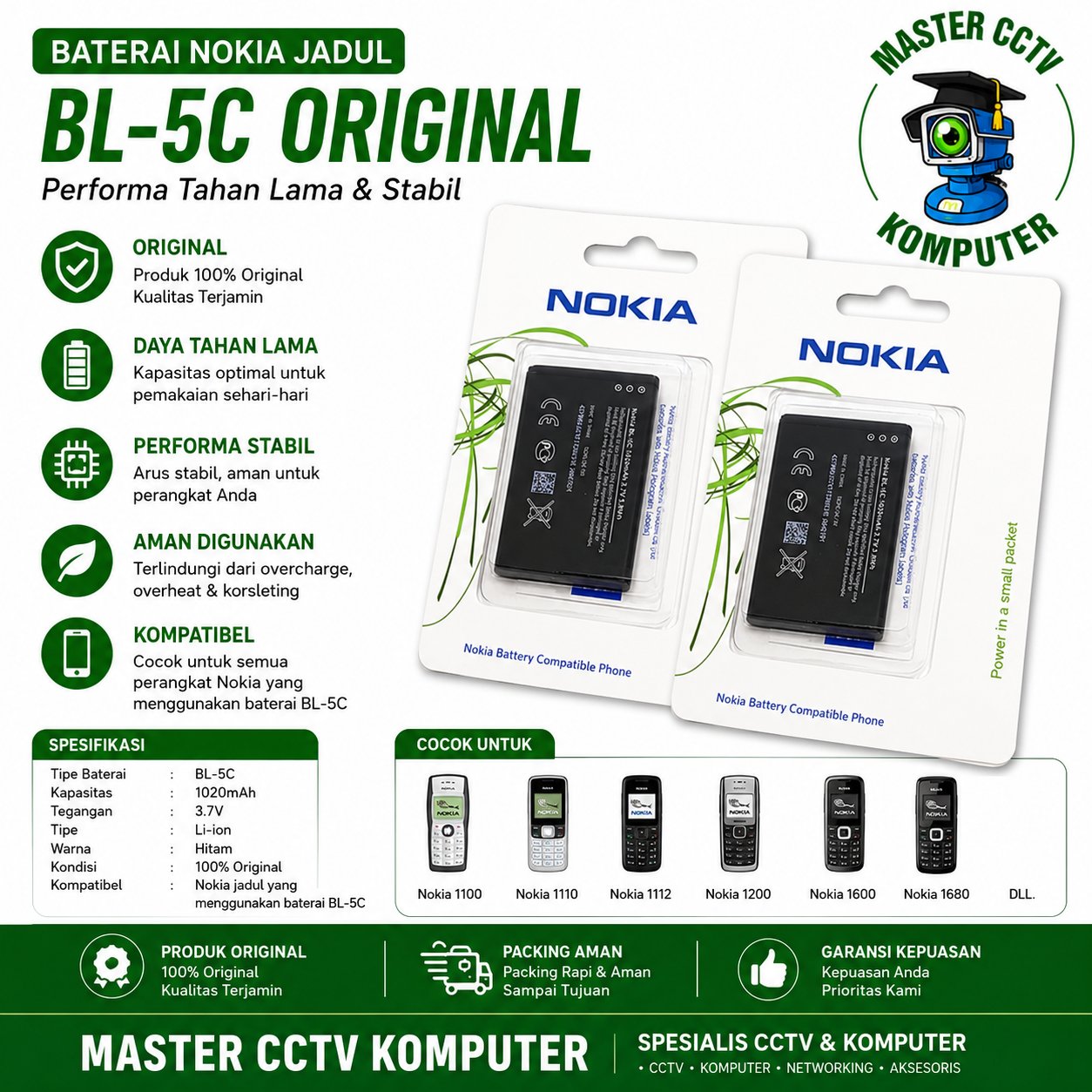 Baterai Nokia BL5C Original Baterai Nokia jadul BL5C Original
