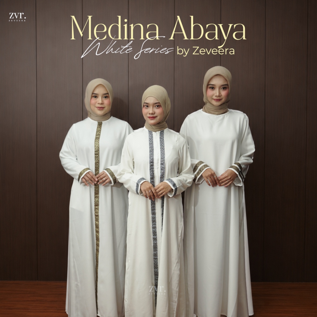 Zeveera Medina Abaya All White Series | Dress Gamis Syari Umroh Shakila Premium