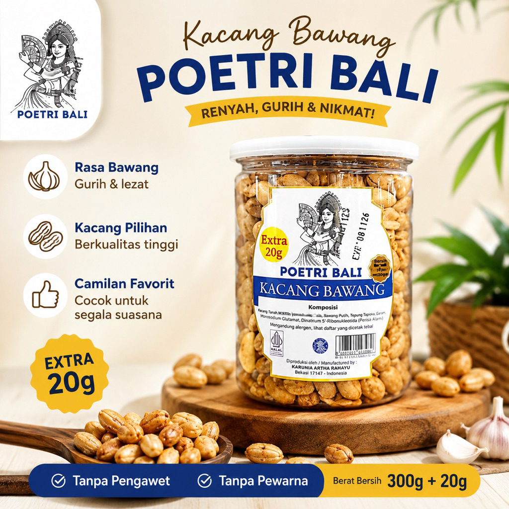 Kacang Bawang Poetri Bali Makanan Ringan Putri Bali Snack Garing Renyah Wangi