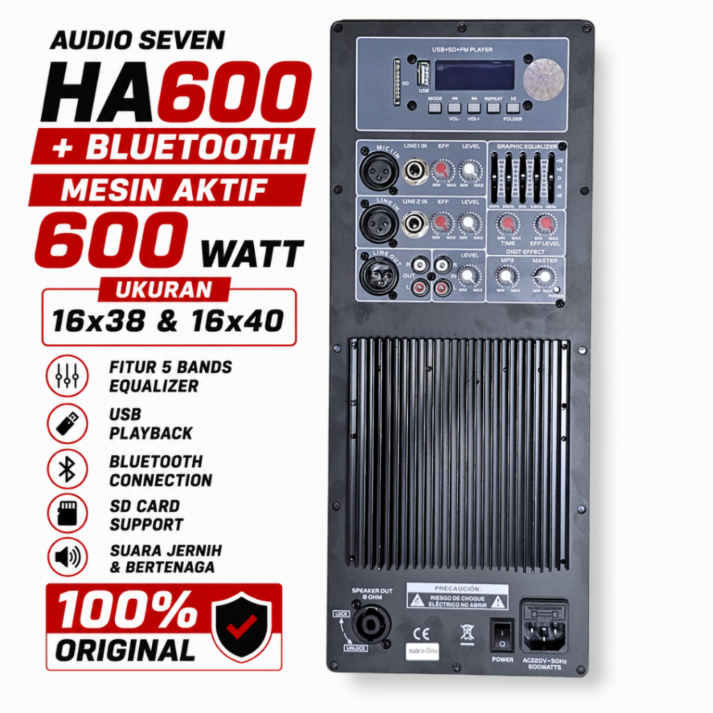 Mesin Speaker Aktif Power Kit 600 WATT AUDIO SEVEN HA600 + BLUETOOTH, 5 BANDS EQUALIZER, USB, SD CAR