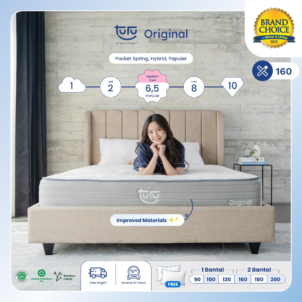 Turu - Kasur Pocket Spring Bed TURU ORIGINAL ukuran 160x200 (Queen Size) Free Bantal