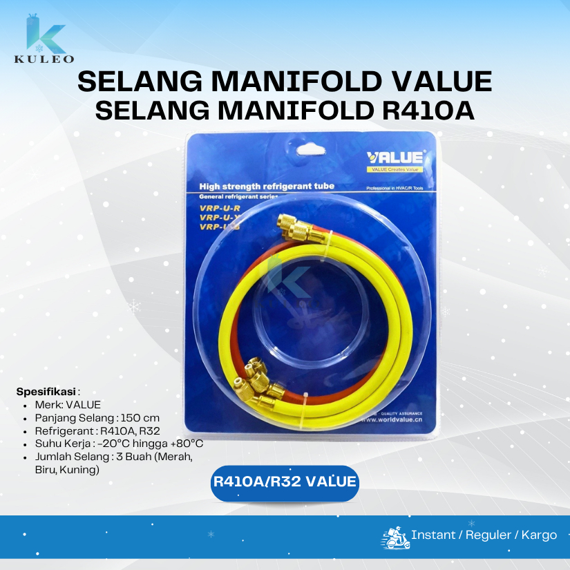Selang Manifold AC  Value R410A 150CM - Selang Manifold Gauge R410A value original - Charging Hose F