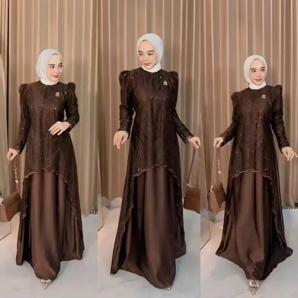 Gamis Mazaya Simple Elegan Bahan Velvet Mix Brukat