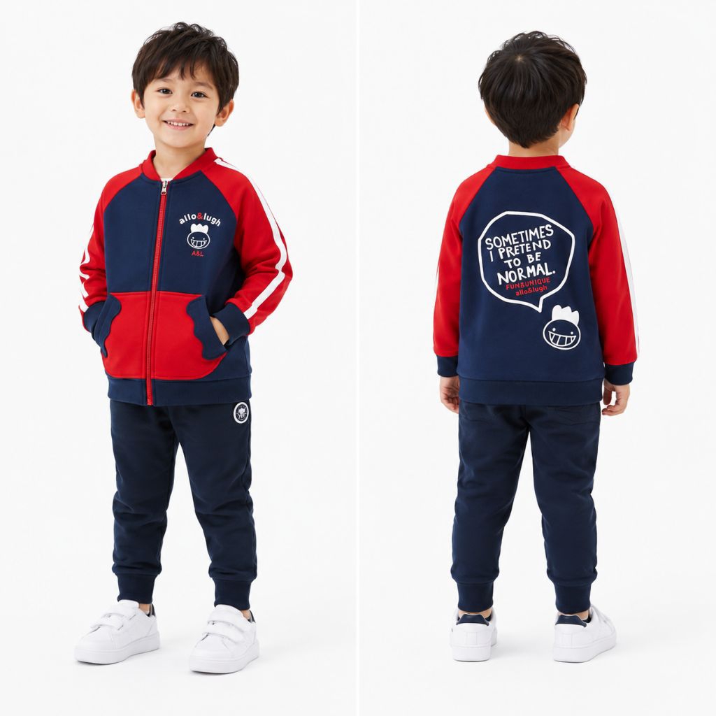 Jaket Allo & Lugh 4-5 Tahunan Full Zipper Allo Lugh Merah Navi Jaket Boomber Allo & Lugh