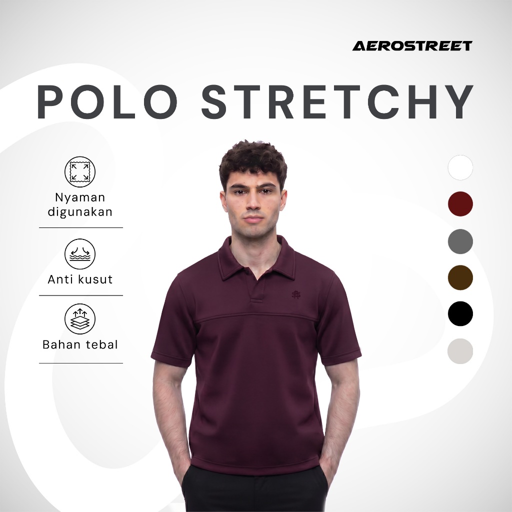 Aerostreet Max Kaos Polo Scuba Scuba Pria Maroon Polo Scubashirt Kerah Cowok Men Casual Tidak Mudah 