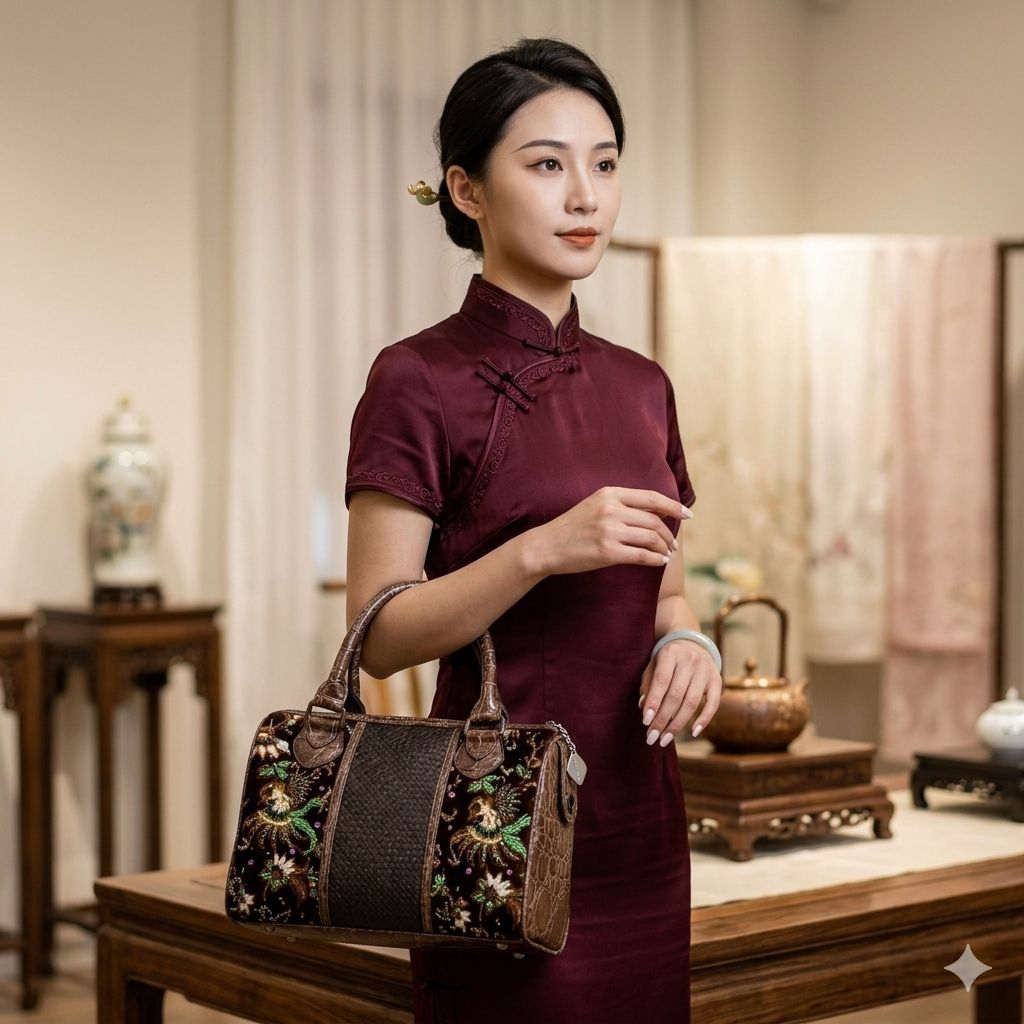 Tas Handbag Bordir Manik-Manik Mewah / Tas Vintage Kain Sulam Eksklusif