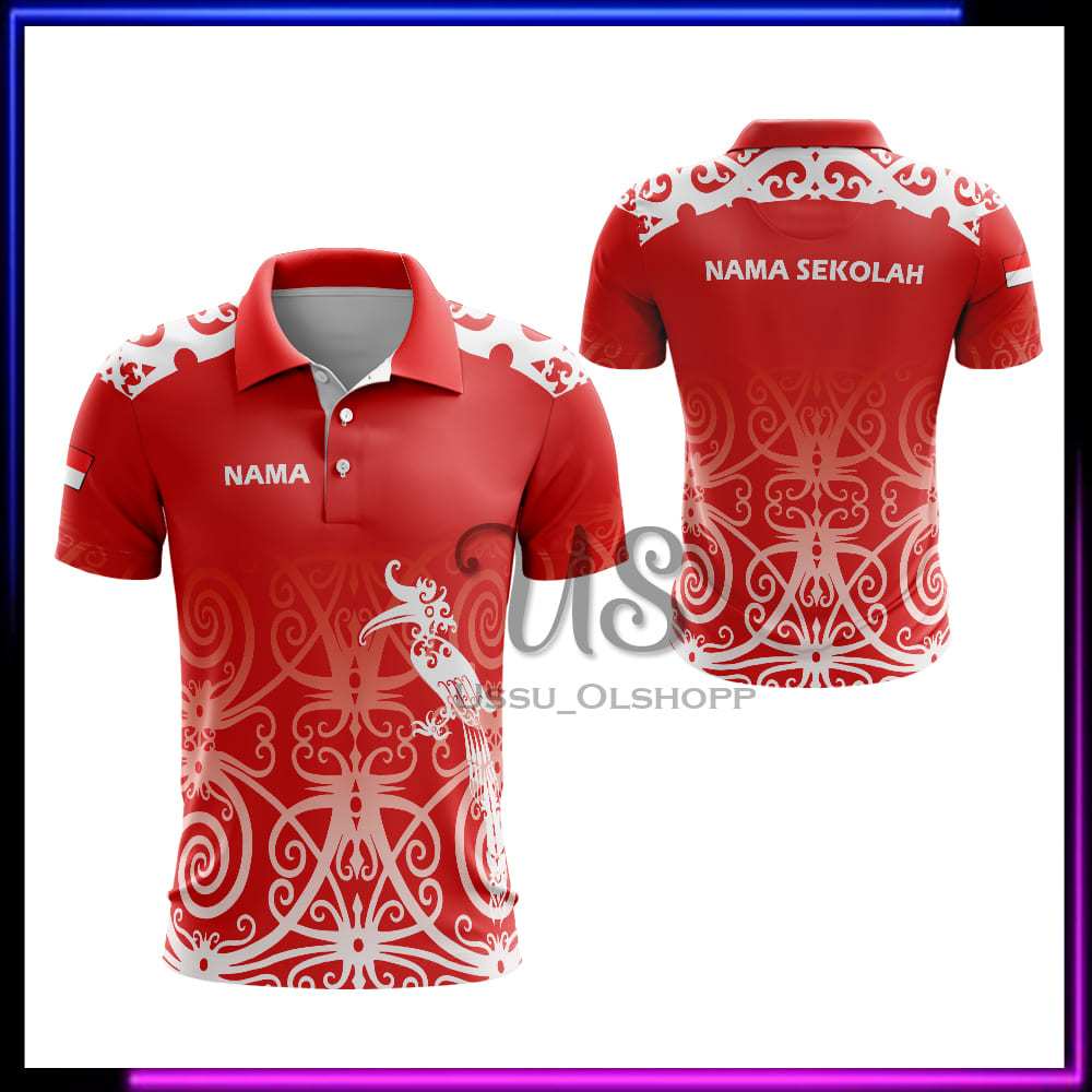 Baju Batik Dayak - Jersey Batik Dayak Motif Enggang - Kaos Polo Batik Dayak Pria Custom Nama / Logo