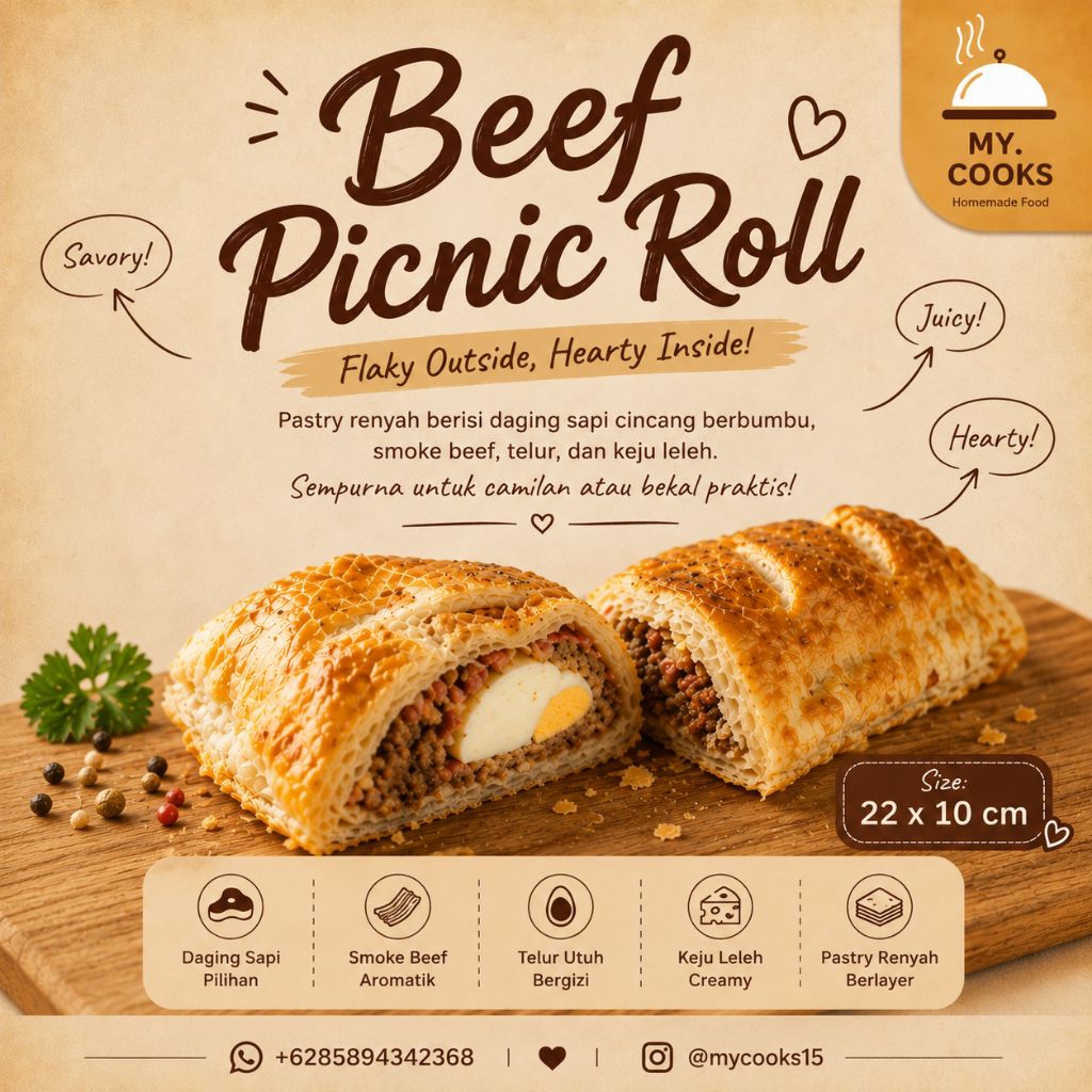 Beef Picnic Roll size 22x10cm