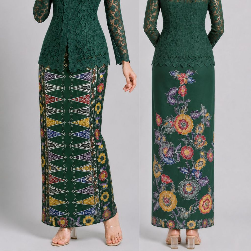 Rok Tumpal Batik Hijau|Rok Batik Tumpal Jumbo Bawahan Kebaya Hijau