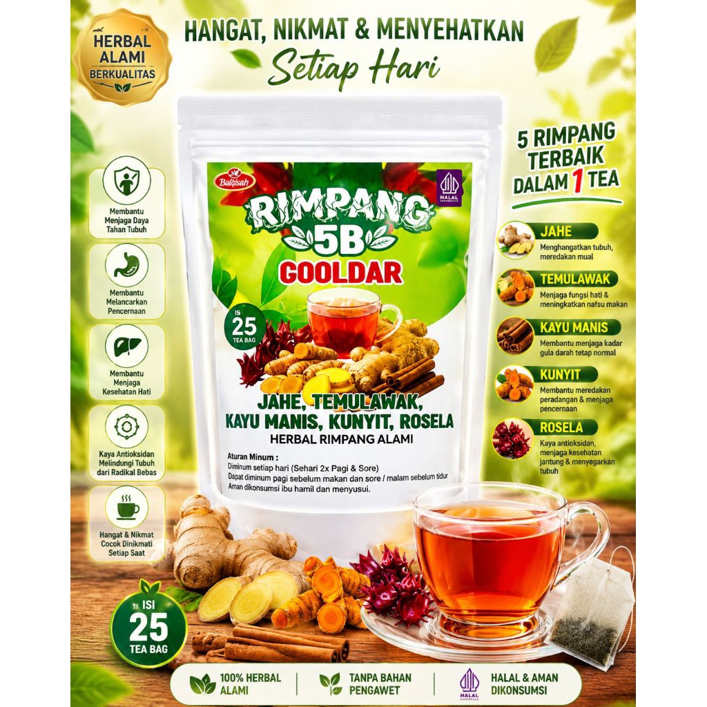Rimpang 5B Gooldar Herbal Rimpang Alami 25 Sachet, Isi Jahe, Kunyit, Kayu Manis