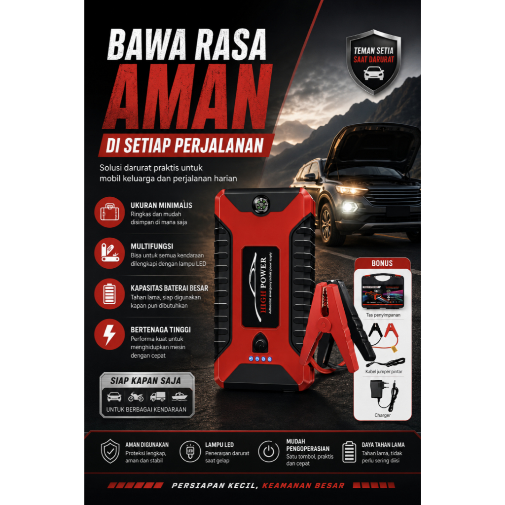 Jumper Aki Starter Mobil Motor 99800mAh Jumper Aki Mobil Portable + Powerbank