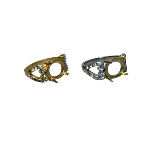 RCWT-214 Ring cincin batu permata emban cangkang alpaka wanita 11x9mm
