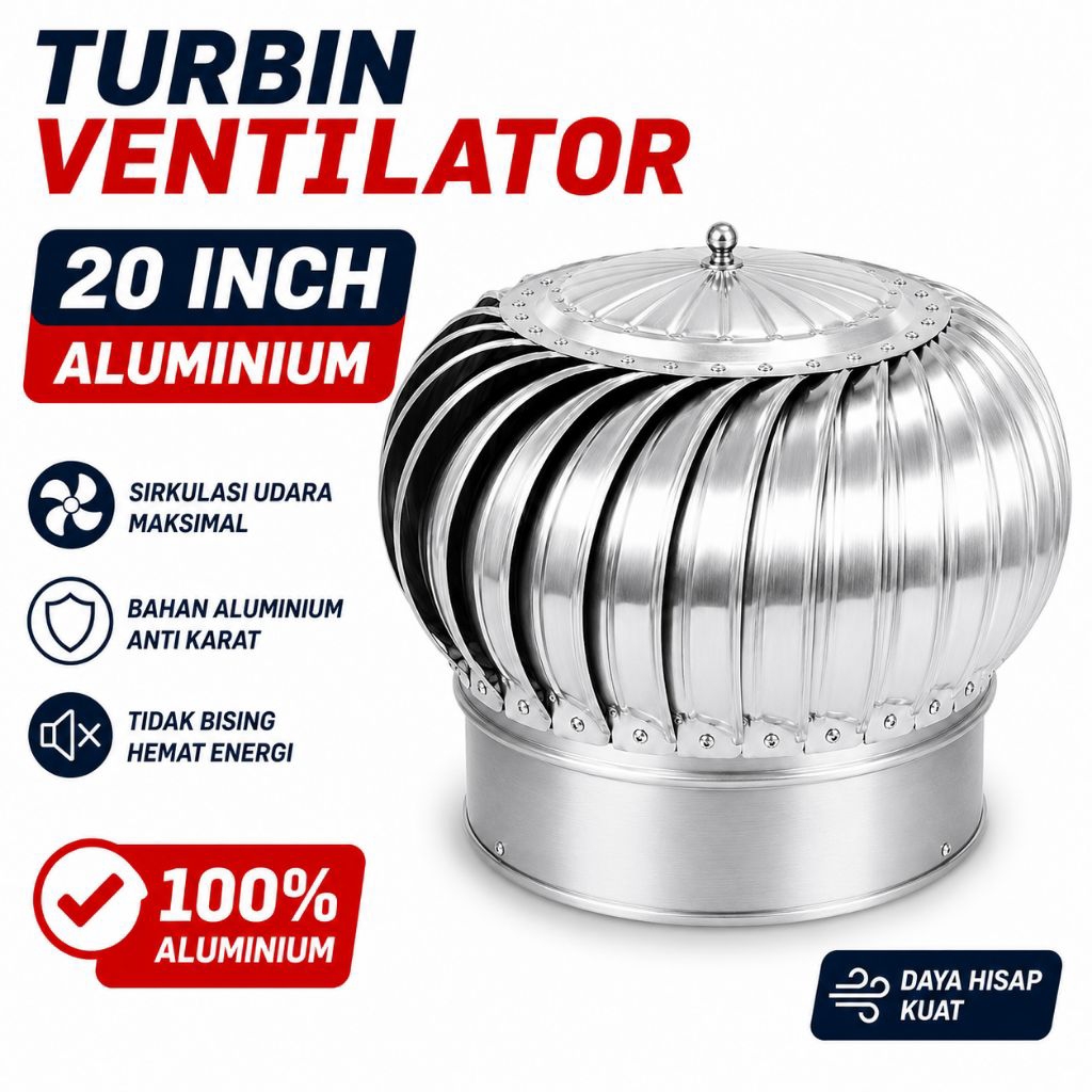 Turbin Ventilator Aluminium 20 Inch |Ventilator Atap | Roof Ventilator | Turbin Angin | Anti Karat |