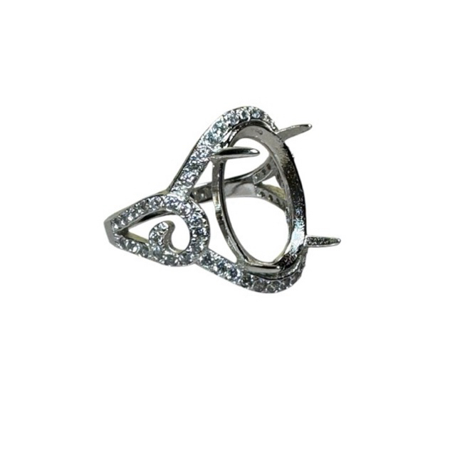 RA28 Ring cincin batu permata emban cangkang alpaka wanita 14x10mm