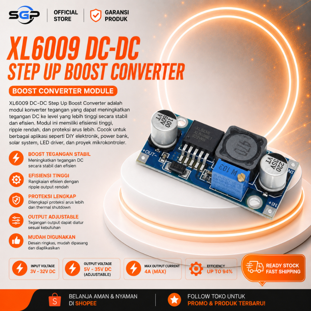 XL6009 DC-DC Step Up Boost Converter 4A Booster Module Modul Step Up XL6009 Modul Penaik Tegangan XL
