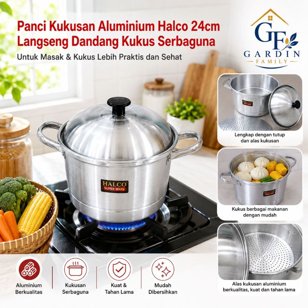 Panci Kukusan Aluminium Halco 24cm | Langseng Dandang Kukus Serbaguna untuk Masak & Kukus | Khusus G
