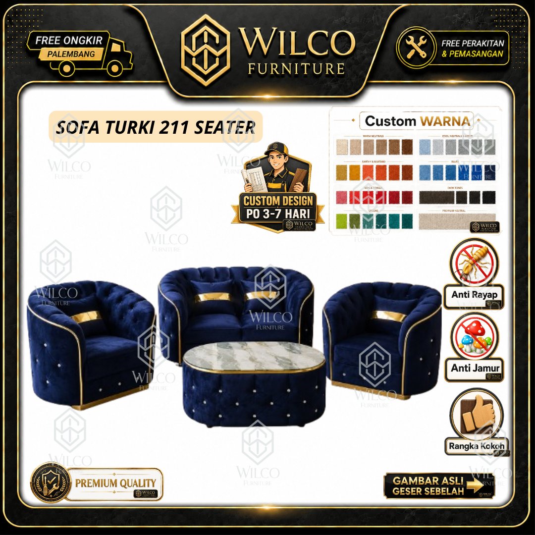 Sofa Tamu Turkey 211 Seater | Sofa Tamu Turki Dudukan 211 Bahan Bludru