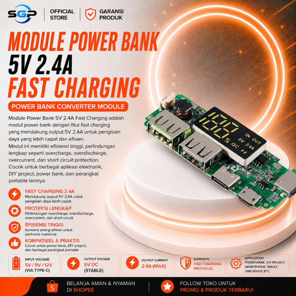 MODULE POWER BANK 5V 2.4A FAST CHARGING INPUT SEMUA TYPE MODUL POWERBANK 2.4A FAST CHARGER MODUL PB 