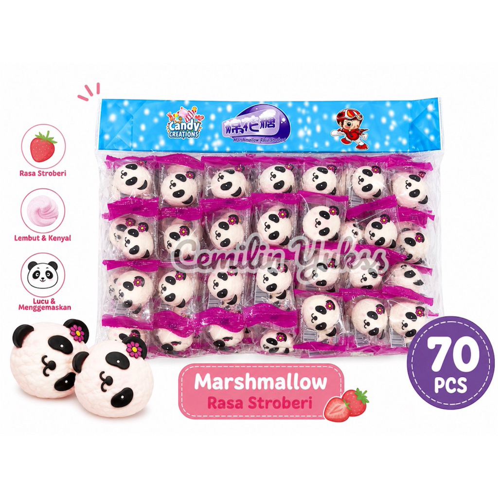 Candy Creations Marshmallow Panda 250g Marshmallow Rasa Strawbery