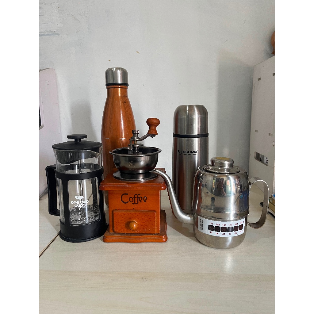 Preloved Alat Kopi Grinder Manual Decoration French Press Kettle Thermo Tumblr Termos Bekas