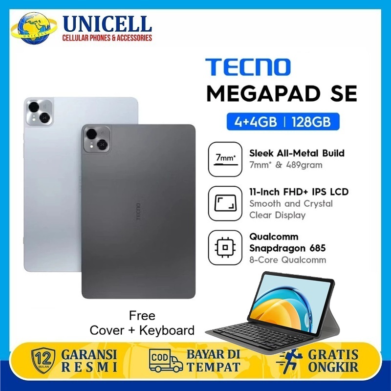 TECNO MEGAPAD SE LTE RAM 4/128GB Layar 11 Inci Qualcomm Snapdragon 685, 8000mAh