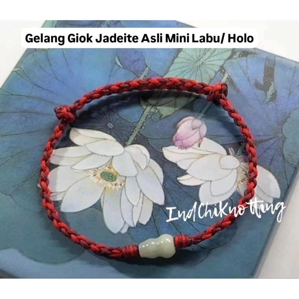Gelang Giok Asli Mini Holo/ Labu Cina [Jadeite] Tali Merah-Maroon