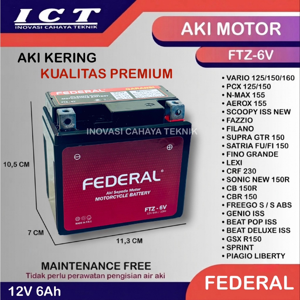 Aki Motor FTZ6V Federal / Aki Kering FTZ6V Federal / Aki Motor Federal / Aki Kering Federal GTZ6V