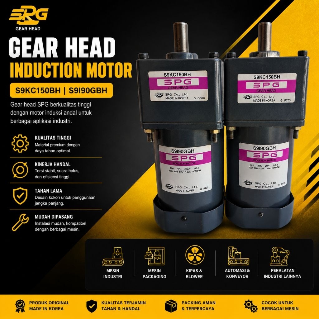 AC Dinamo Motor Gearbox 3Phase 150W - 200W SPG Inuction Motor High Torque Rpm Tinggi dan Rpm Rendah