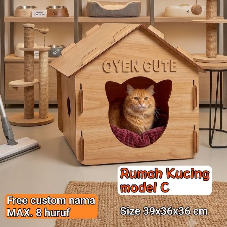 Rumah Kucing Kayu Plywood lucu, murah, Rumah kucing murah, Rumah kucing lucu- Model A, B & C