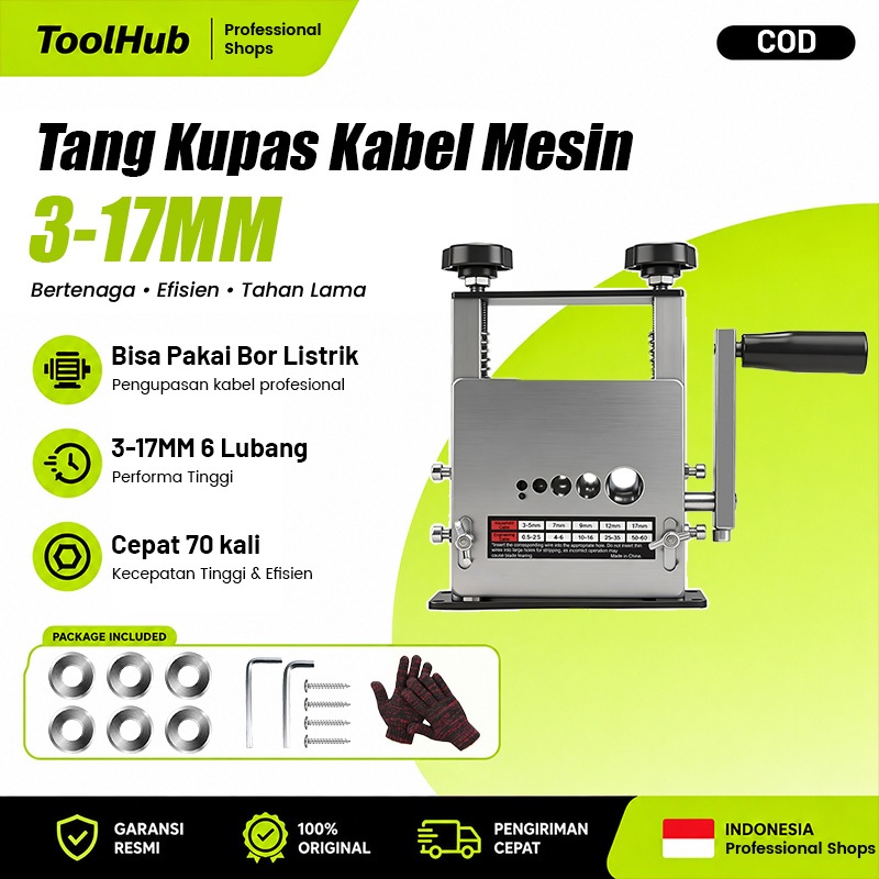ToolHub Mesin Pengupas Kabel 6 Lubang Pengupas Kawat Tembaga Bekas Kabel Listrik 3‑17mm Bahan Stainl