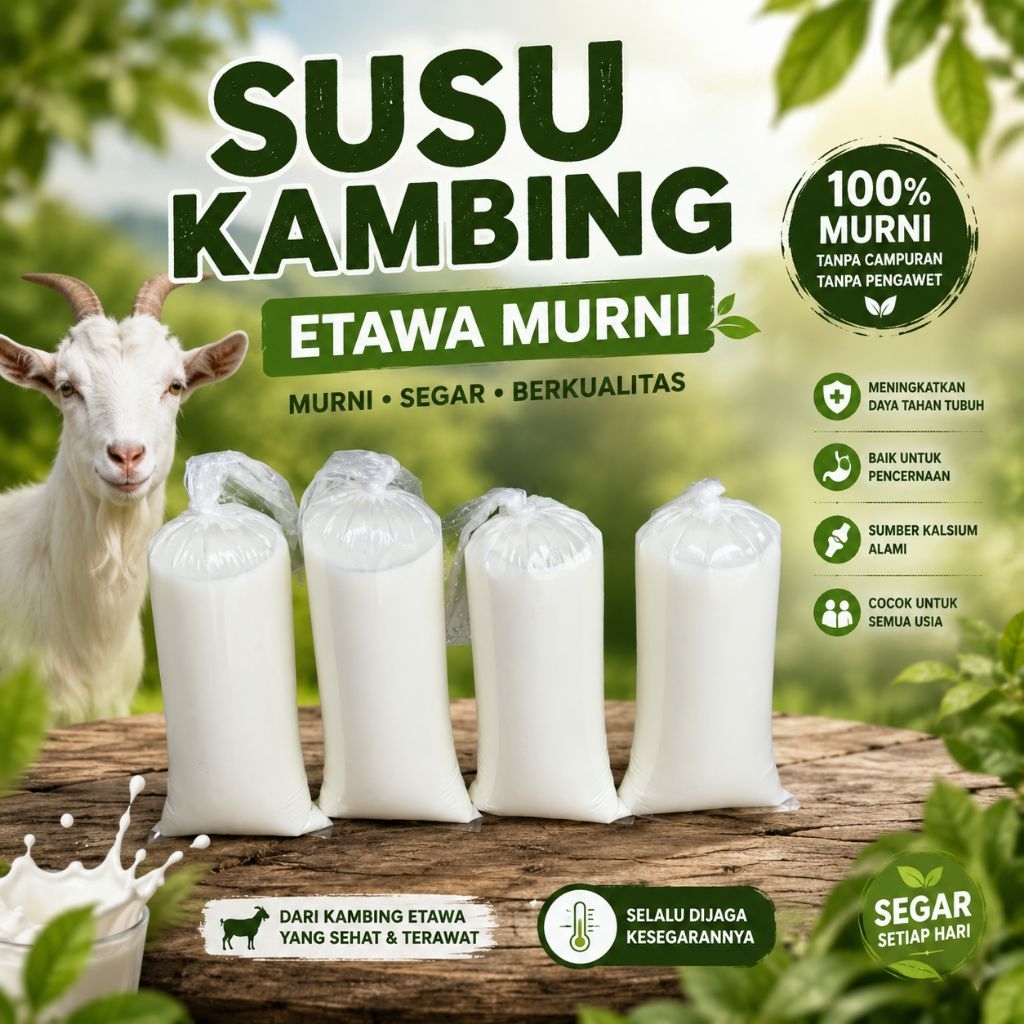 Susu Kambing Etawa Murni 100% Fresh Tanpa Campuran 1 Liter - Kaya Prebiotik Alami - Baik untuk Pence